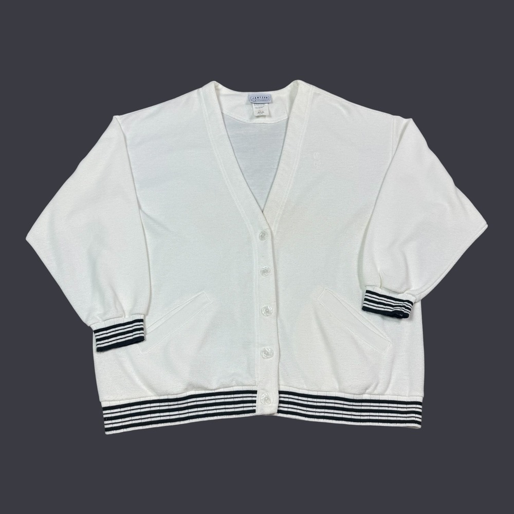 Vintage 80s Jantzen Classics White Blank Cardigan Sweater Men's Large